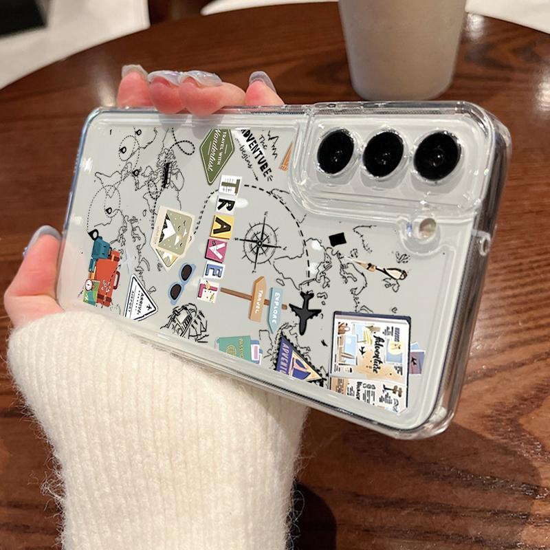 Airplane Print Clear Slim Phone Case For Samsung Galaxy S25 Ultra S24 FE S23 S22 A56 A36 A16 A55 A35 Soft Silicone Shockproof Transparent Bumper Cover