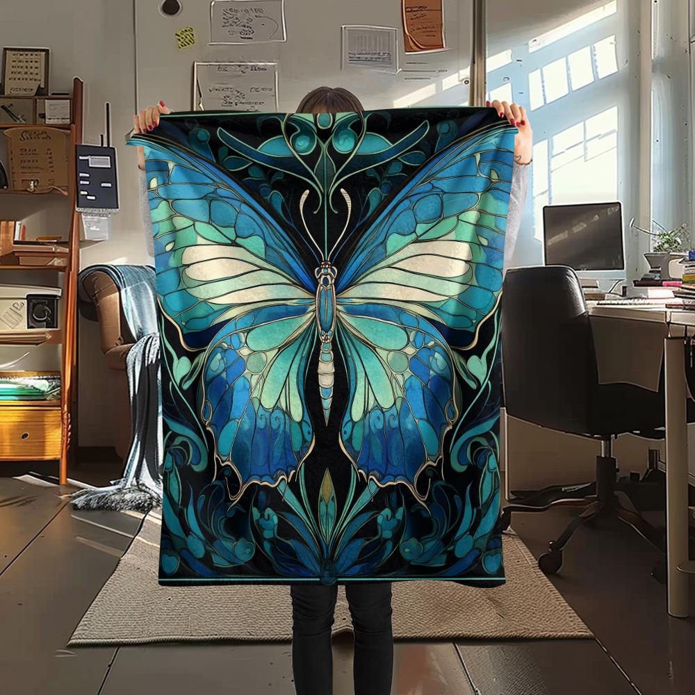 Cyan Butterflies  Print Flannel Blanket, High quality Comfortable for All Seasons, Home Decor, Warmth and Comfort