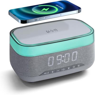 Будильники для спальни, ночник, Bluetooth-динамик, звуковая машина, регулируемая яркость, светодиодный дисплей, быстрая беспроводная зарядная станция