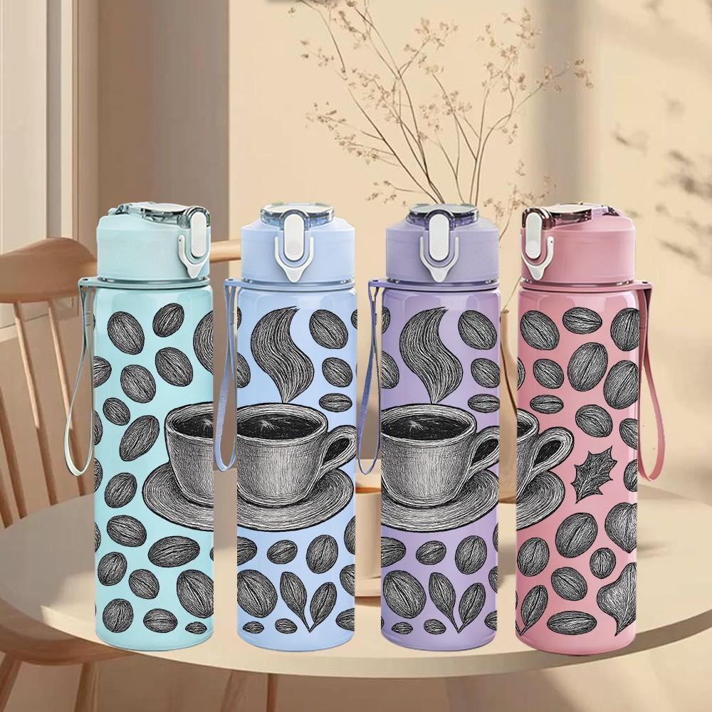 1PC Coffee Stone Texture 750ml Color Plastic Sports Water Bottle Leakproof Flip Straw Lid Suitable for Sports Office Home Use