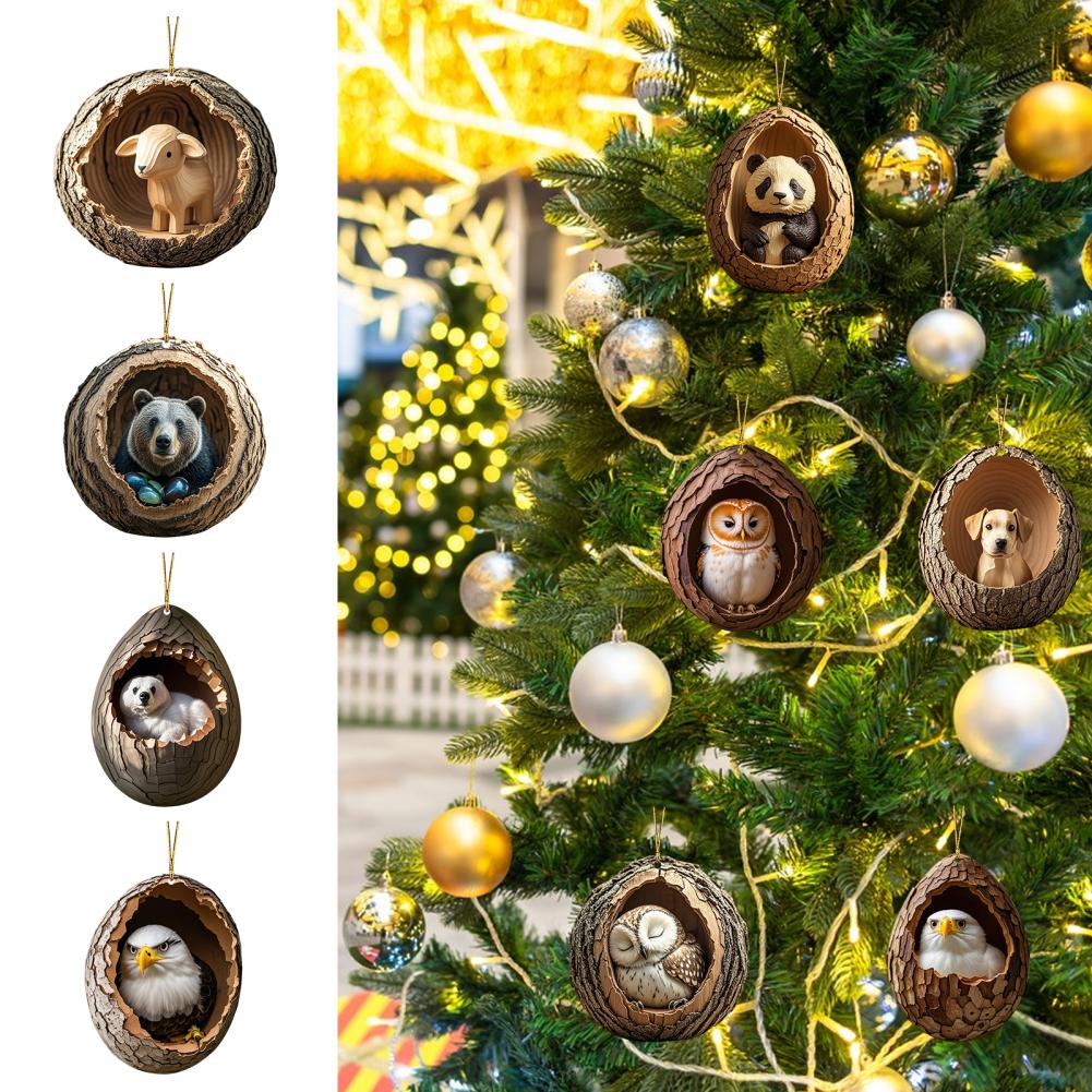 Christmas Tree Pendant Christmas Tree Ornament Set with Owl Dog Panda Forest Designs 2D Acrylic Christmas Tree Decoration