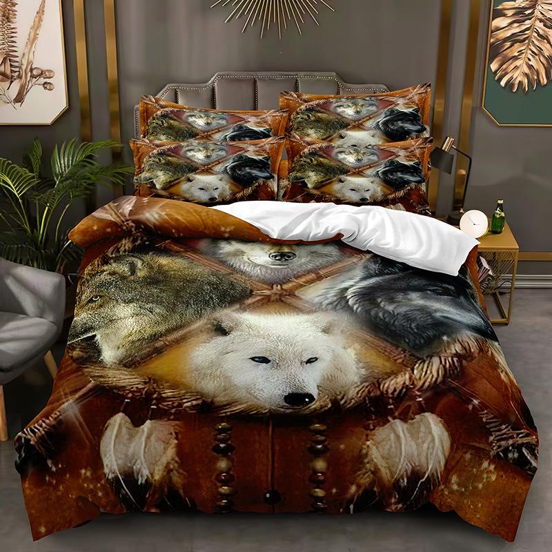 Комплект постельного белья с 3D животными для мальчиков и подростков, мягкий пуховый пододеяльник AU140 * 210, полноразмерное покрывало, одинарное/двойное пододеяльник с принтом волка