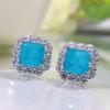 Hui Zhi Yi 2023 Paraiba Square Stud Earrings In S925 Sterling Silver (7x7mm)