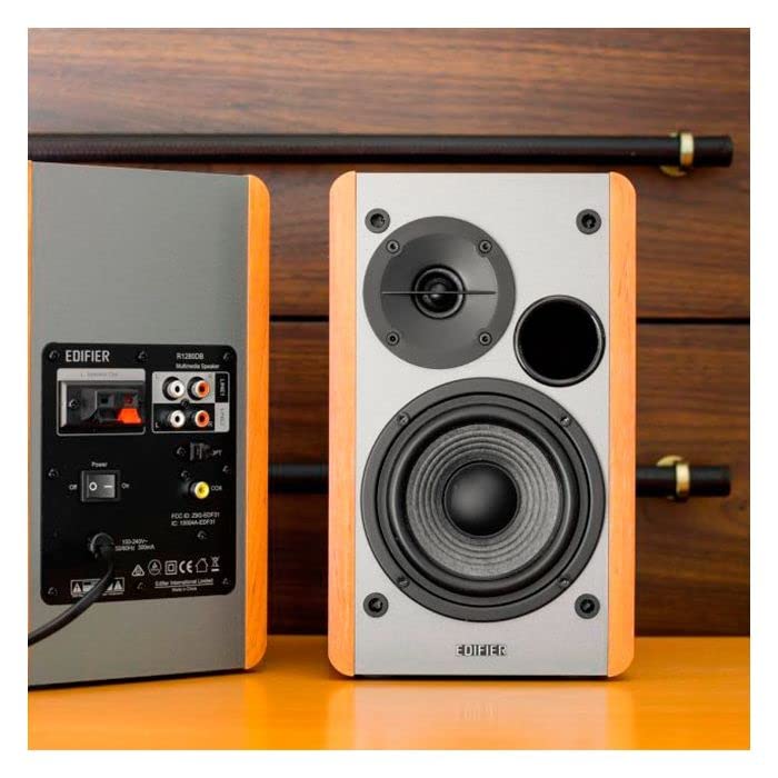 Edifier R1280DB Speaker Bluetooth Active Powered 4 Inch Precision Remote for 42W Wooden Brown V5.1 Built-in Amplifier, Bookshelf, Woofer,