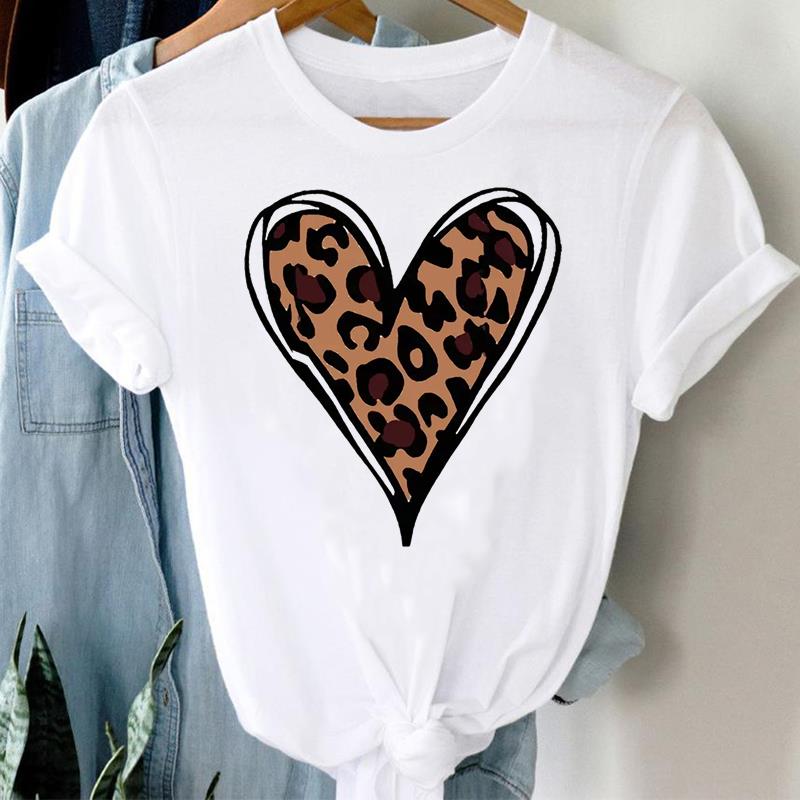 (Азиатский размер) Любовь Сердце Геометрическая Одежда Повседневная Цветочная Женская Футболка Топ Модная Футболка с Коротким Рукавом Принт Женская Графическая Футболка