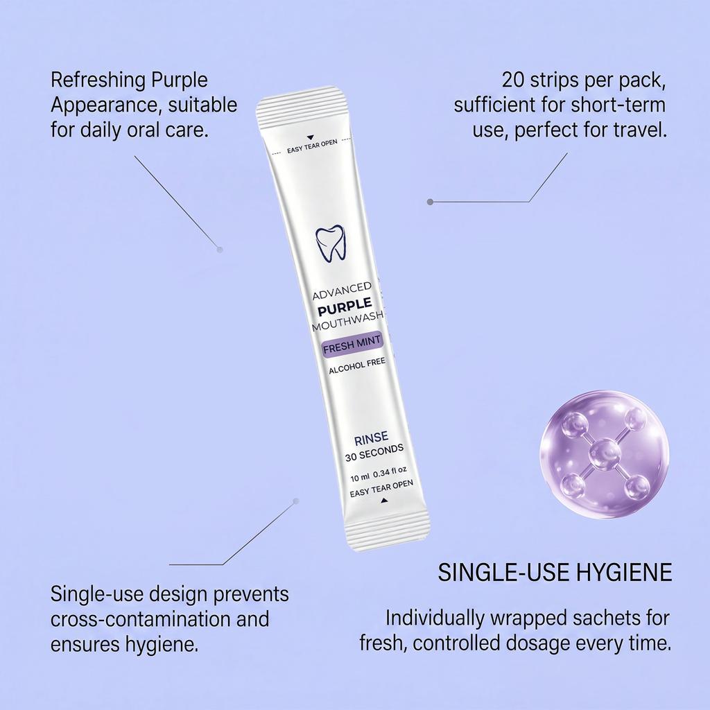 Purple Portable Mouthwash – Fresh Mint Breath Freshener for Clean Teeth
