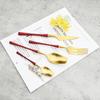 24Pcs Red Gold Cutlery Set 18/10 Stainless Steel Tableware Vintage Knife Fork Coffee Spoon Dinnerware Set Wedding Kitchen Silverware