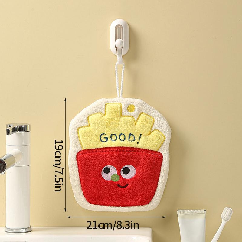 Cartoon Hamburger Toast Hand Towel Absorbent Coral Velvet Washing Hand Cloth Kitchen Bathroom Hanging Children Towel Thickened