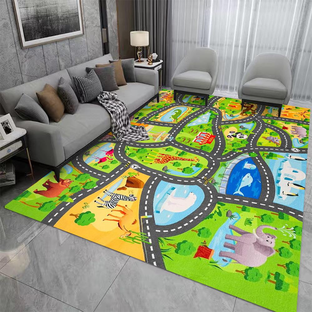Baby Crawling Play Mat Car Play Mat for Boys and Girls Highway City Theme Park Rugs for Kids Toy Cars Kids Playroom Rugs
