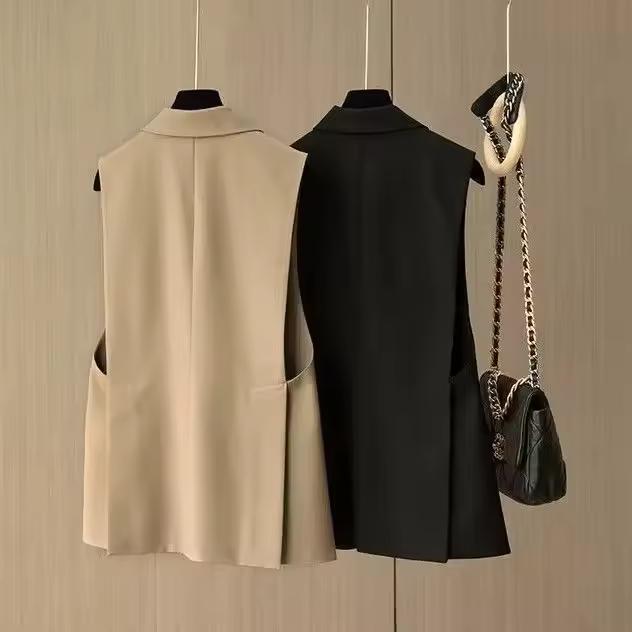 Spring Autumn Elegant Minimalist Women's Outerwear Suit Jacket Vest