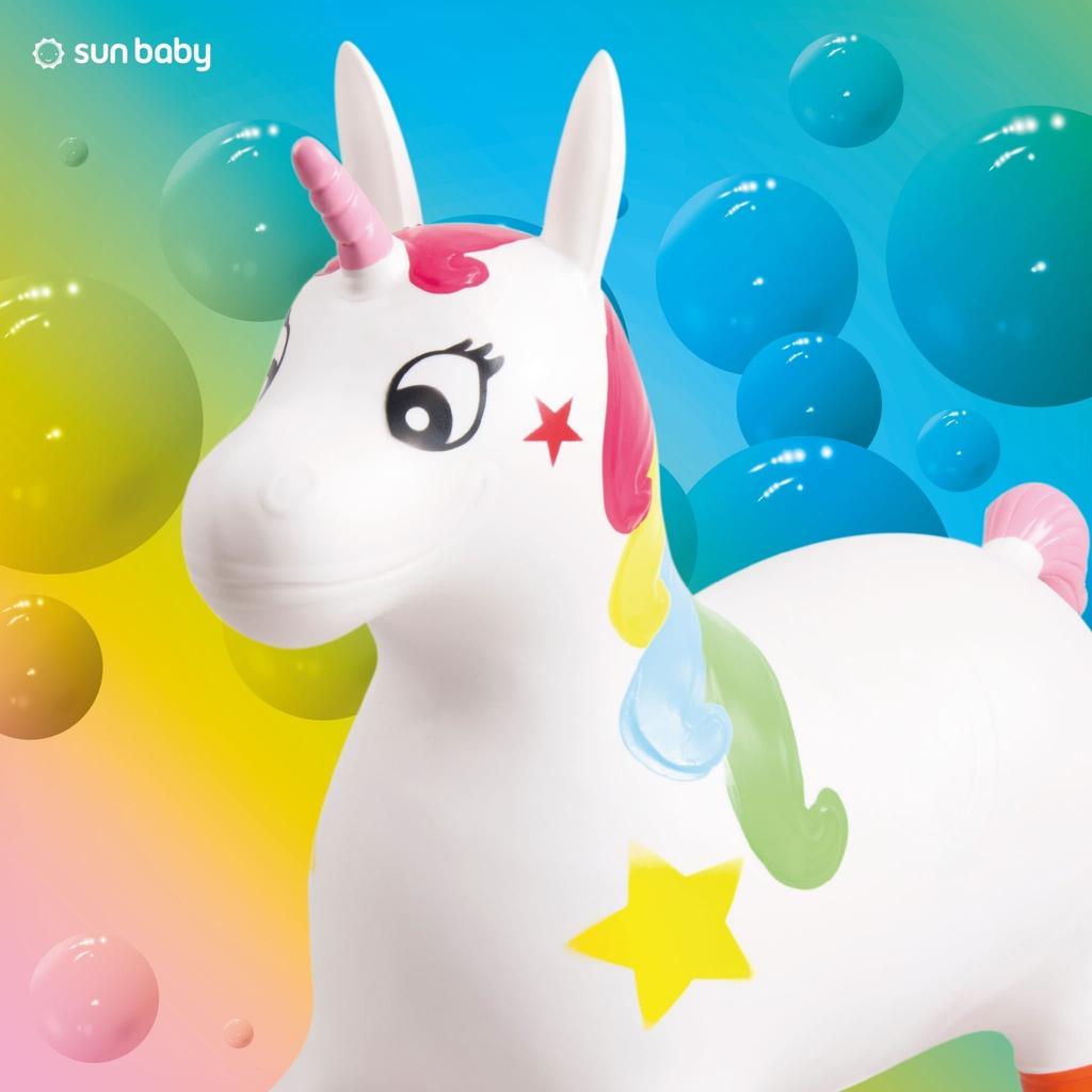 Inflatable White Unicorn Ride-On Bouncer Toy with Hand Pump