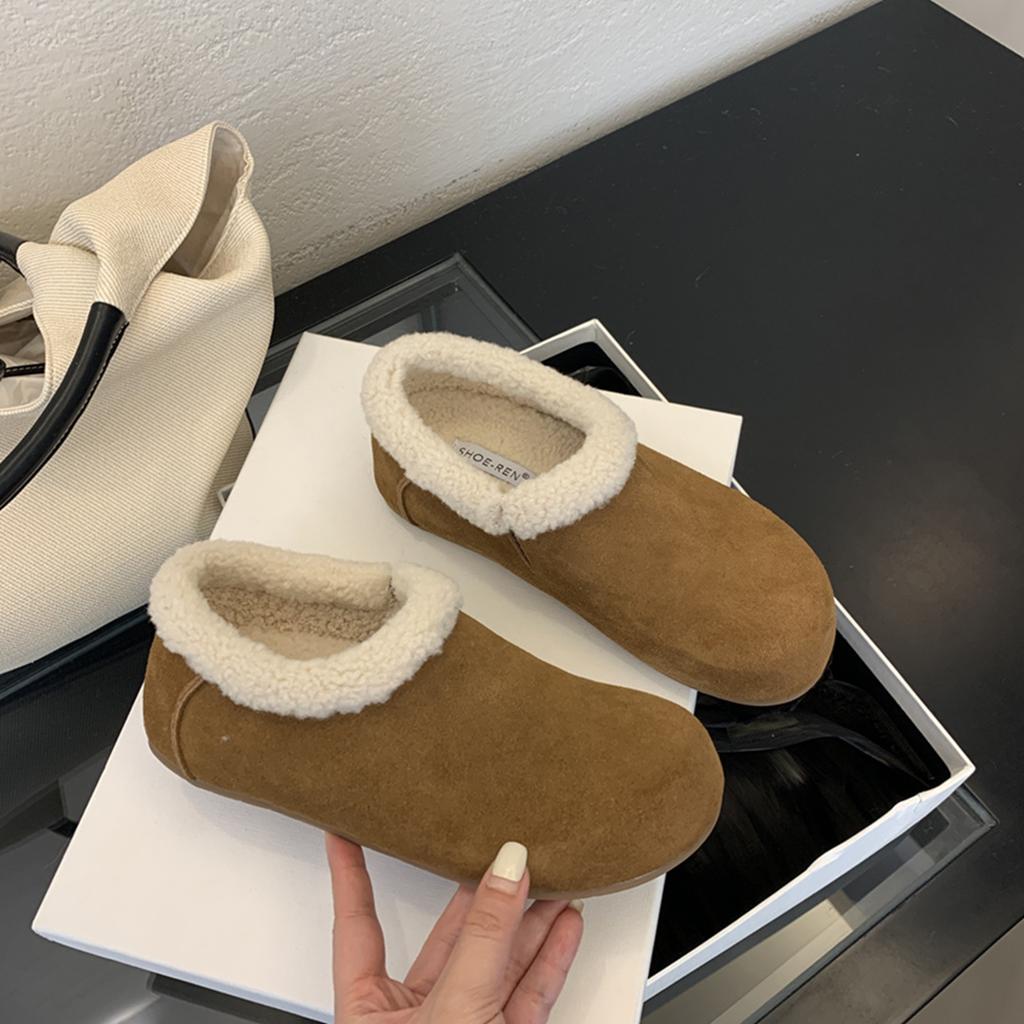 2025 Winter Warm Snow Shoes Cowhide Lamb Wool Piled Inner Heightening Wool Shoes Plush Boken Shoes Outer Wear