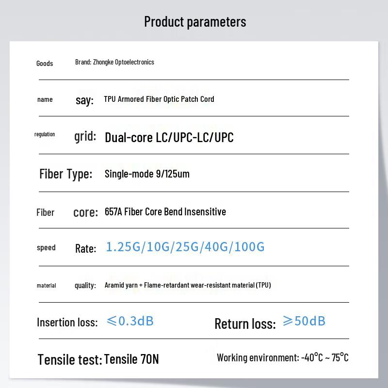 Zhongke Optoelectronics LC-LC Single-Mode Dual-Core Field Fiber Patch Cord