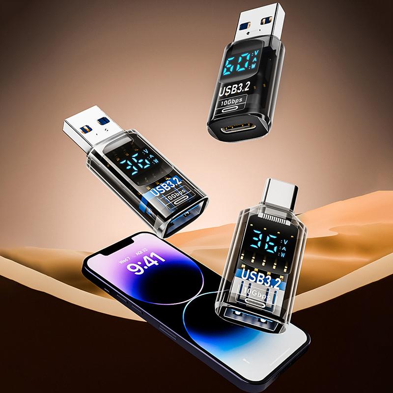 36 Вт 3A Qc зарядный адаптер с цифровым дисплеем напряжение ток измерители мощности Usb 3.2 10 Гбит/с Otg Usb A Male To C Pd 60 Вт зарядное устройство