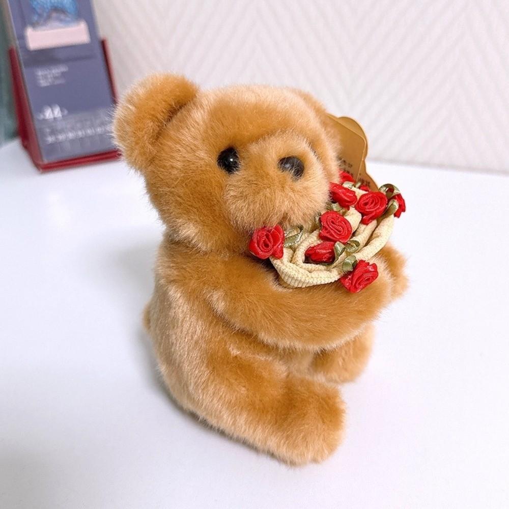 with Floral Blanket Bear Wear Rose Doll 15cm Bouquet Rabbit Doll Rose Bear Plush Toy  Anniversary
