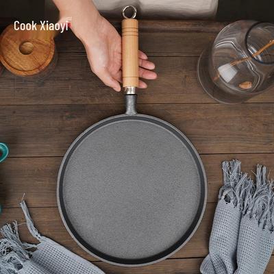 26 см Чугунный вок с плоским дном, Сковорода с антипригарным покрытием без покрытия для блинов, крепов, пиццы и выпечки на гриле