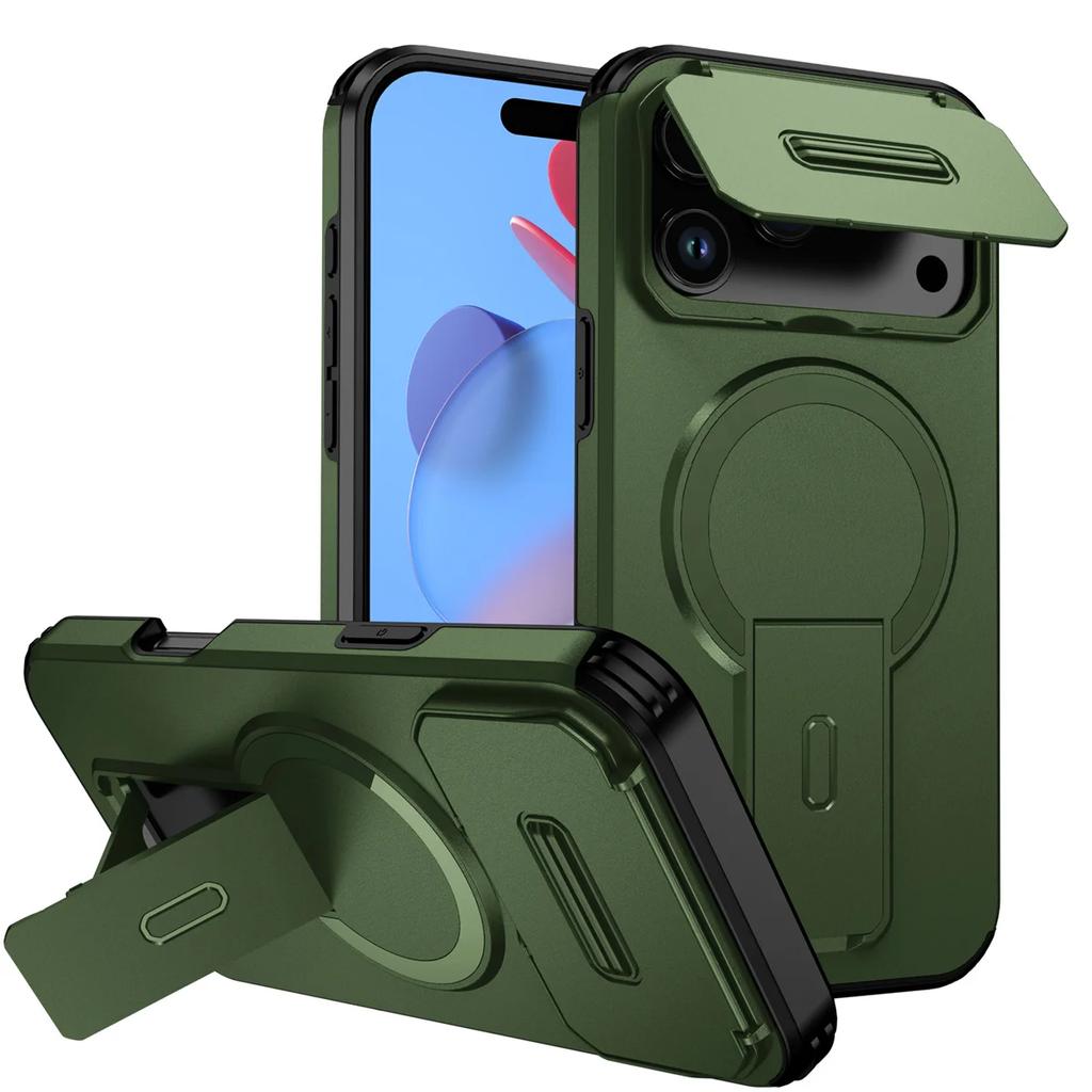 Ударопрочный бронированный чехол-книжка с защитой камеры для IPhone 17 16 13 12 11 Pro Max 14 15 Plus 16E 17 Air с крышкой для магнитного держателя
