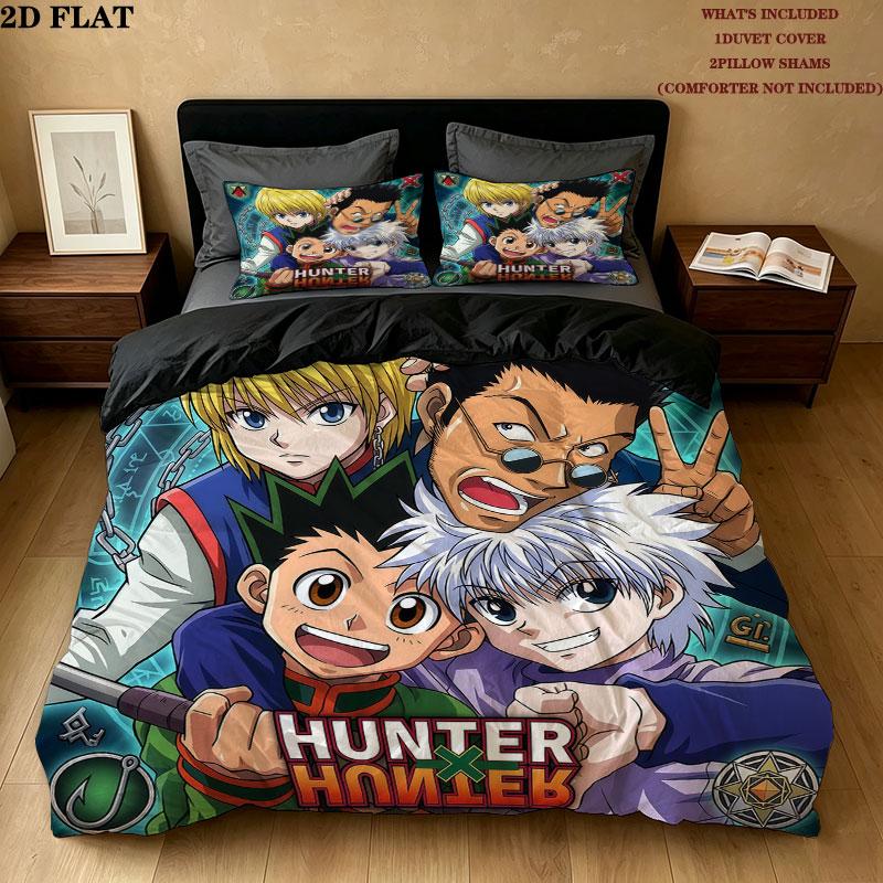 Hunter X Hunter Pattern Bedding Quilt Set Quilt Cover Pillowcase Home Birthday Gift(1 * duvet cover + 2 * pillowcase, without core)