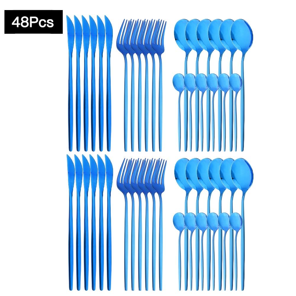 48Pcs Gold Mirror Polishing Cutlery Set Stainless Steel Dinnerware Tableware Knife Fork Spoon Coffee Spoon Flatware Home Party