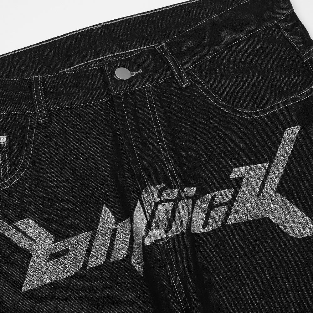 Мешковатые джинсы в стиле Харадзюку, прямые широкие брюки в стиле хип-хоп, мужские джинсы с принтом большого размера Y2k, повседневные черные джинсы для уборки, уличная одежда