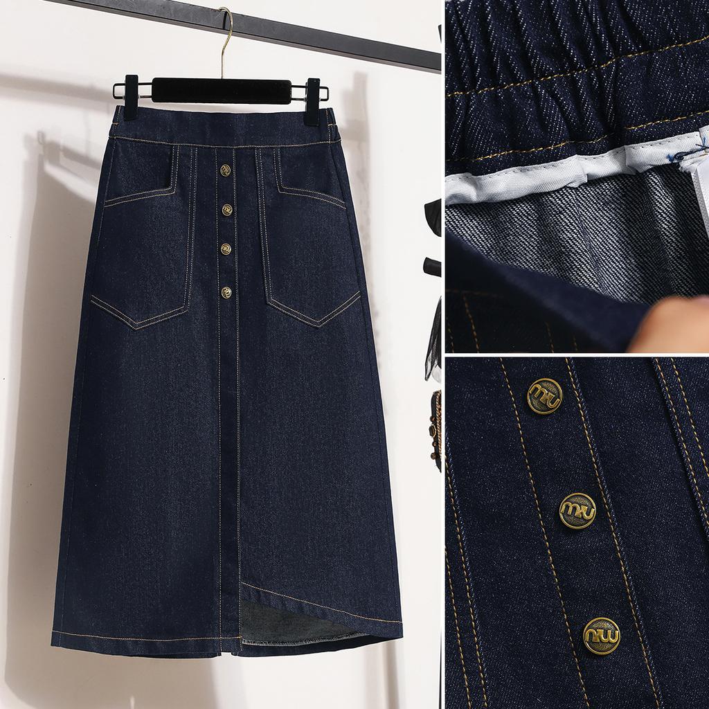 DIMANAF 2025 Большой размер Новые весенние женские А-силуэта Эластичные джинсовые юбки Свободная юбка Высокая талия Винтажные юбки