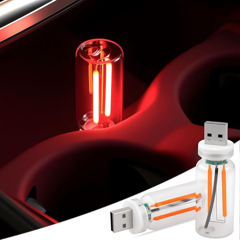 2PCS Car USB Lights Car Atmosphere Lamp with Touch Dimmable, Portable Mini Glass Bottle LED Bulb Night Lights for Vehicle Bedroom Hallway Camping