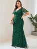 Ever-Pretty Women' V-Neck Long Mermaid Sparkly Embroidery Plus Size Sequin Evening Dress