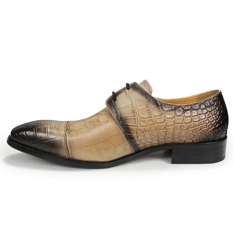 Туфли Дерби из Натуральной Кожи для Мужчин Элегантная Классика Осень Новое Поступление Деловая Офисная Повседневная Обувь Резиновая Подошва Хаки Мужские