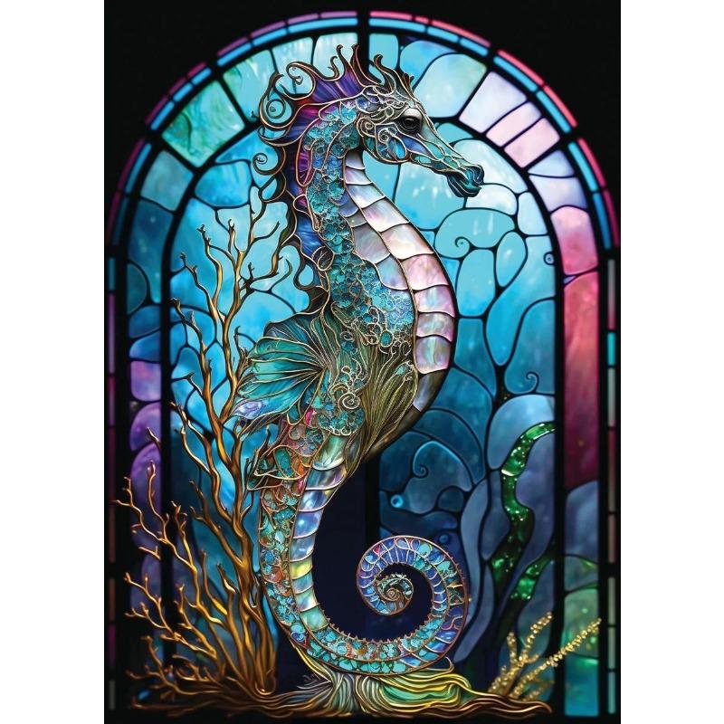 Abstract Sealife Stained Glass Pattern Art Poster Prints Canvas Painting Seahorse Manta Ray Whale Shark Dolphin Home Decor