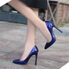 Женские туфли-лодочки на высоком каблуке 11 см, женские кожаные туфли на шпильке с острым носком, женские блестящие модные туфли телесного цвета синего цвета больших размеров