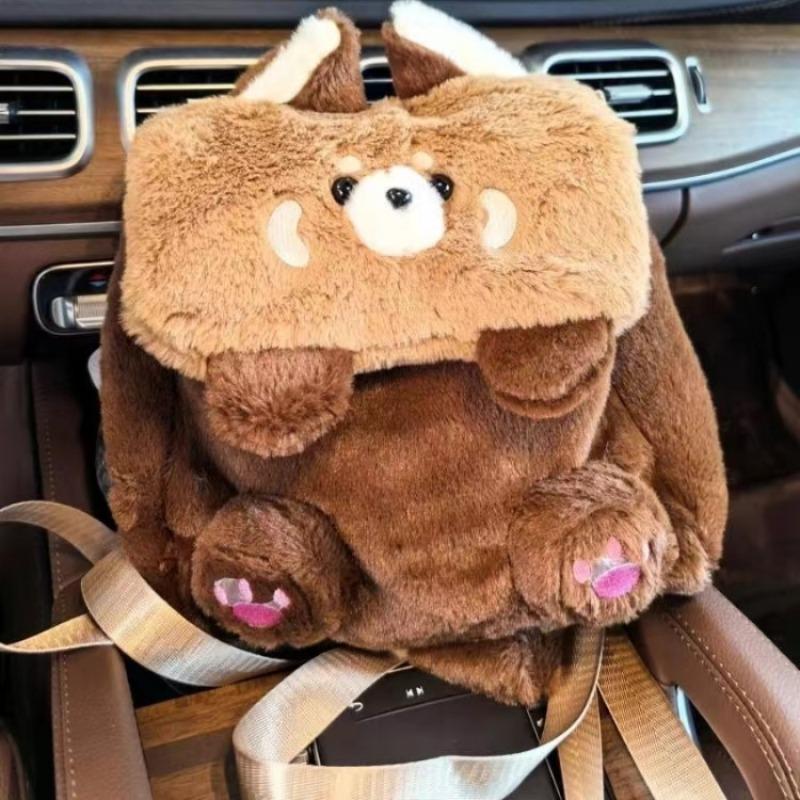 Рюкзак с плюшевым енотом, милая женская сумка через плечо с красной пандой, мягкая сумка на плечо для кемпинга, путешествий, вечеринок, женский подарок на день рождения