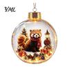 Warm Light Christmas Scenes 3D Animal Faux Crystal Ball Ornament, Lighted Acrylic Hanging Decor Indoor Party Accents with Hedgehog Penguin Panda, LED