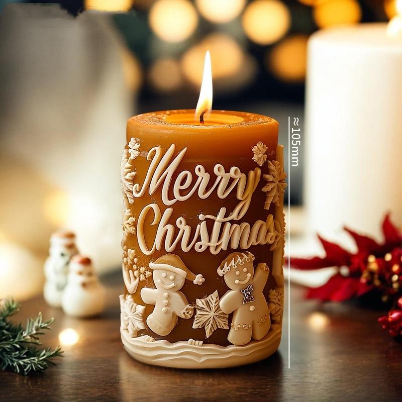 3D Christmas Tree Elk Relief Cylinder Candle Silicone Mold Merry Christmas Letter Snowflake Cylinder Candle Molds Christmas Gift