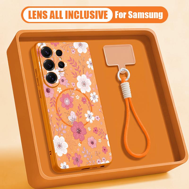 Чехол с принтом «Цветы» для Samsung S26 Ultra S25 FE S24 S24 Plus A57 A37 A17 A56 A36 A16 A55 A35 A15 A54 5G Гибридный Магнитный Матовый Чехол