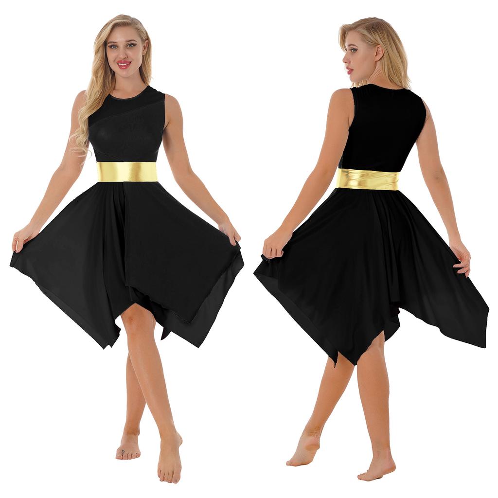 Асимметричное платье-туника для хвалы для девочки, лирическая танцевальная одежда, платье с цветными блоками для выпускного вечера