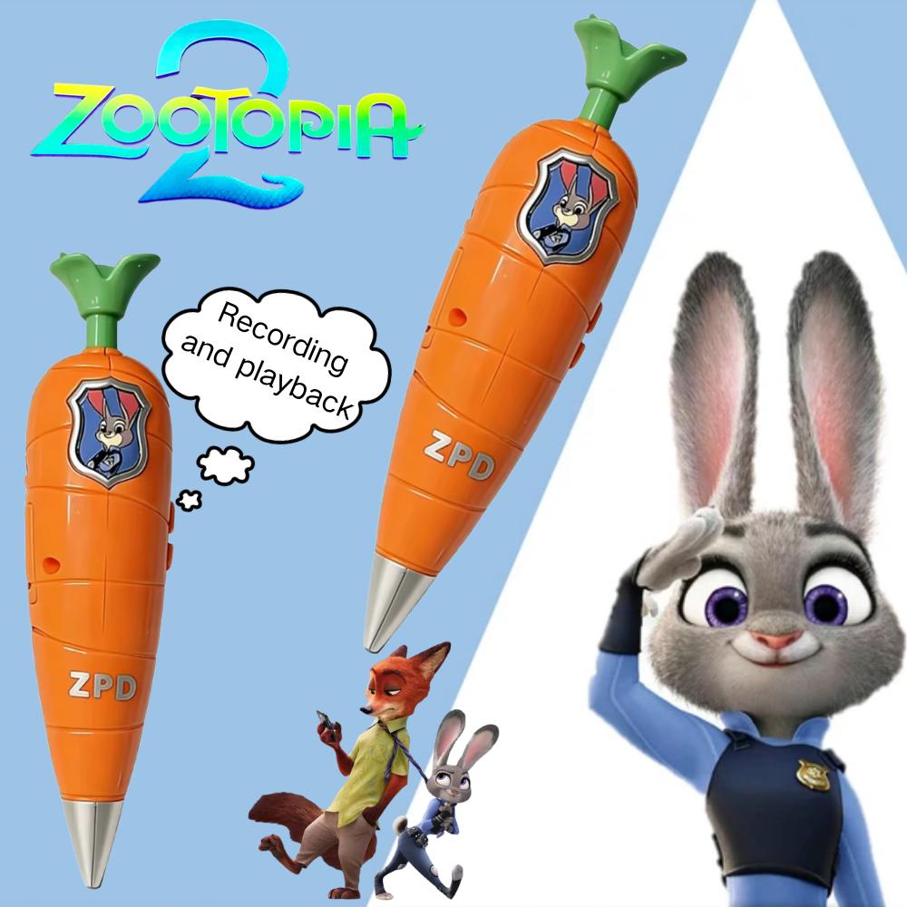 Zootopia 2 Carrot Recorder Pen | Judy & Nick Style For Kids | 60S Mini Recorder | 2-In-1 Gel Pen Stationery|Judy Partner