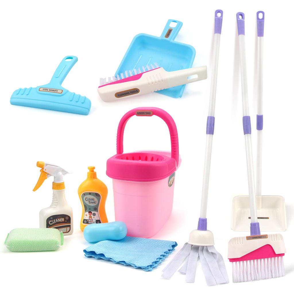 12 шт./компл. Набор для уборки Имитация набора для домашних дел с метлой, совком, ведром, шваброй Образовательные игрушки для ролевых игр для детей Подарки