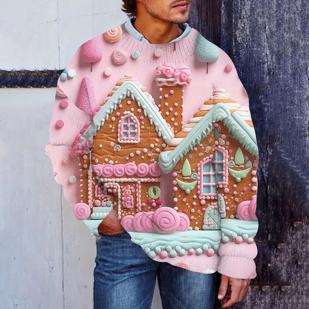 Men's Christmas Print Faux Sweater, Crewneck Sweatshirt, Loose Long-sleeved Top