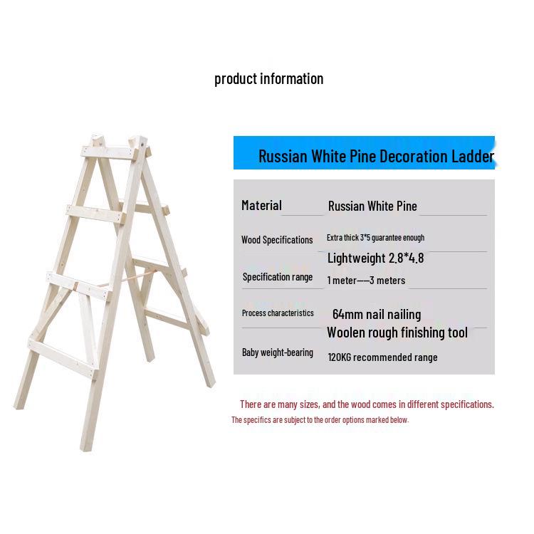 Pine Double-Sided Solid Wood Step Ladder for Construction and Decoration