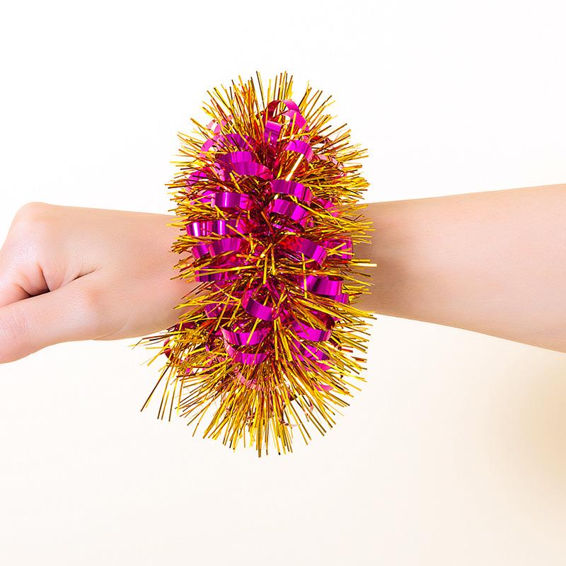 Metallic Tinsel Wrist Corsage Bracelets,Bulk Sparkly Pom Pom Wristbands for Kids Dance Recitals,Cheerleading & Party Decor
