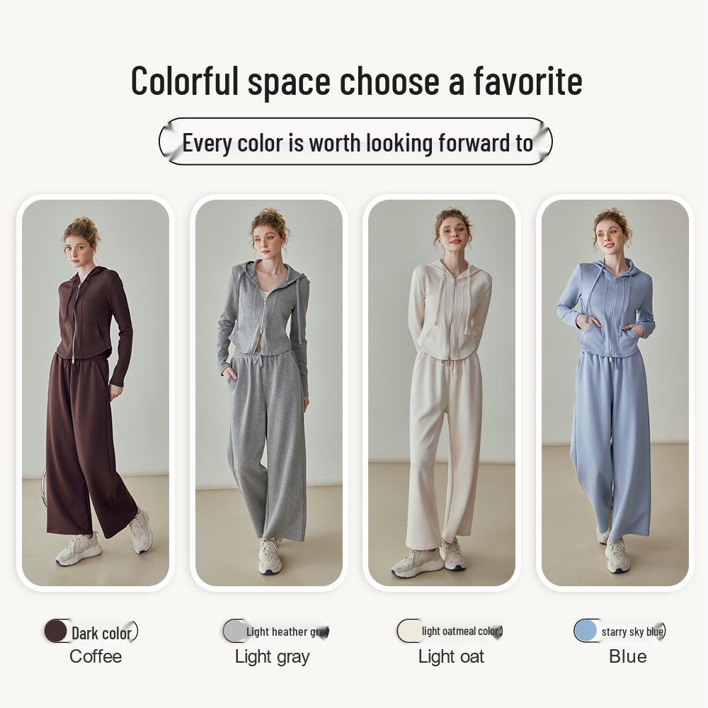 Женский худи для йоги с капюшоном и брюки широкого кроя, комплект из двух предметов - Теплый и удобный