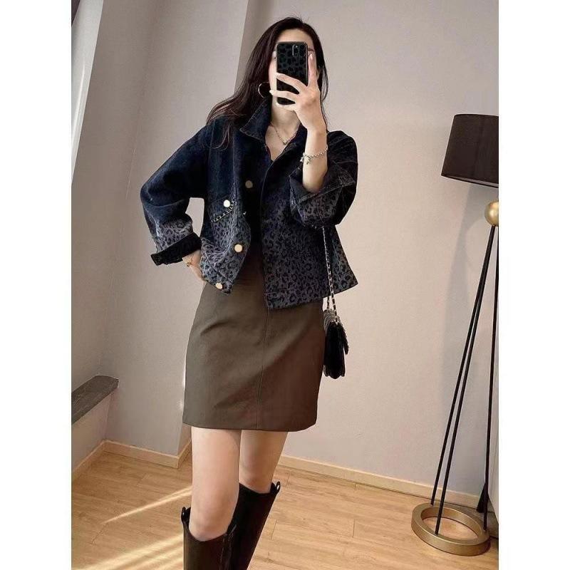Women's Spring and Autumn Containing Cotton Denim Jacket Long Sleeve Lapel Short Blouse