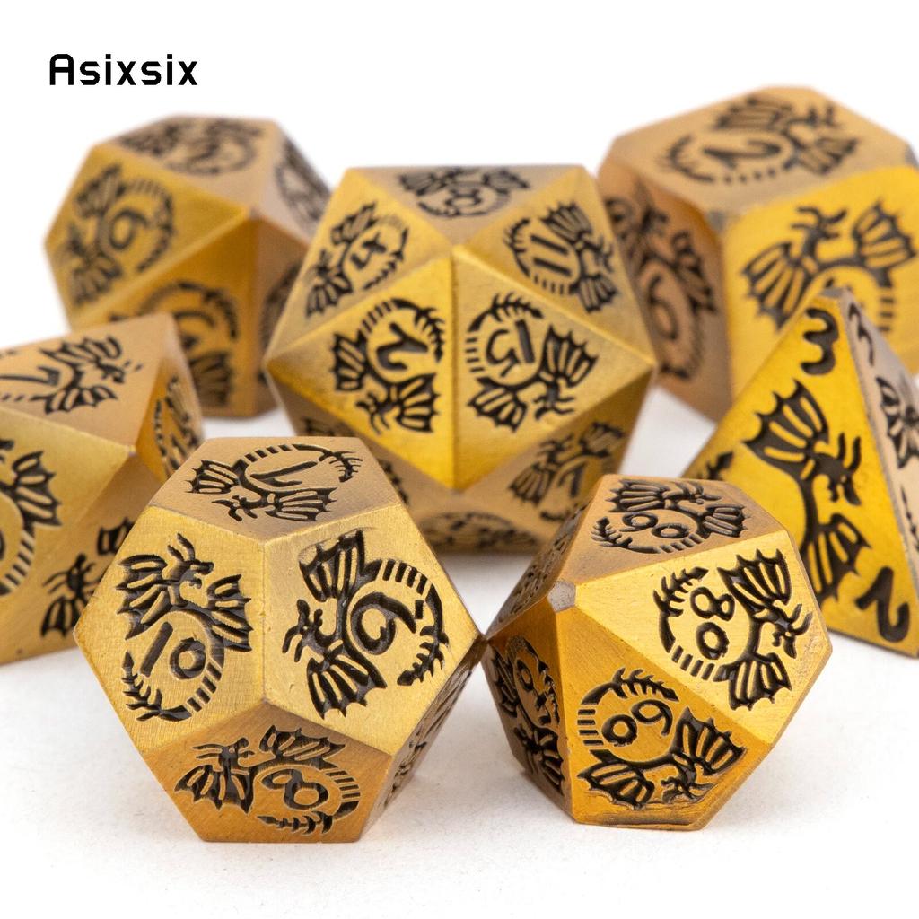 7 шт. металлические кубики с оранжевым драконом, набор цельных металлических многогранных кубиков, подходящий для ролевой игры, настольной игры, карточной игры
