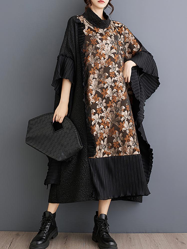 Xitao Gauze Patchwork Batwing Sleeve Dresses HJF5116