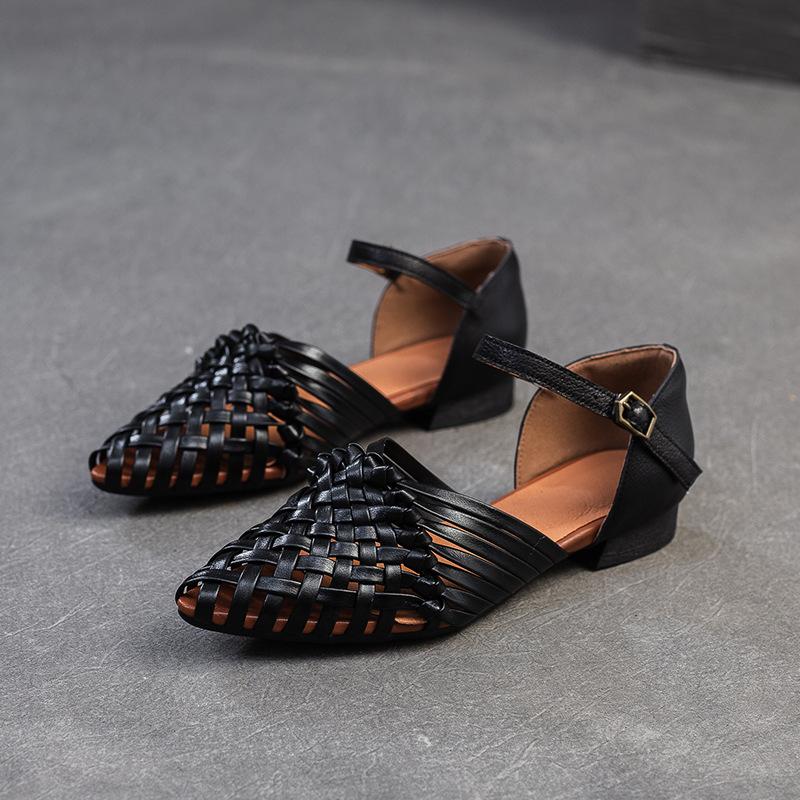 GKTINOO 2025 Лето Новые Ретро Плетеные Вручную Сандалии из Натуральной Кожи Дышащие С Пряжкой Повседневные Женские Туфли