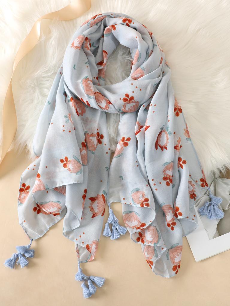 New Women Cotton Thin Scarf Flower Print Hijab Soft Shawls and Wraps Bohemia Female Foulard Pashmina Bandana Headscarf