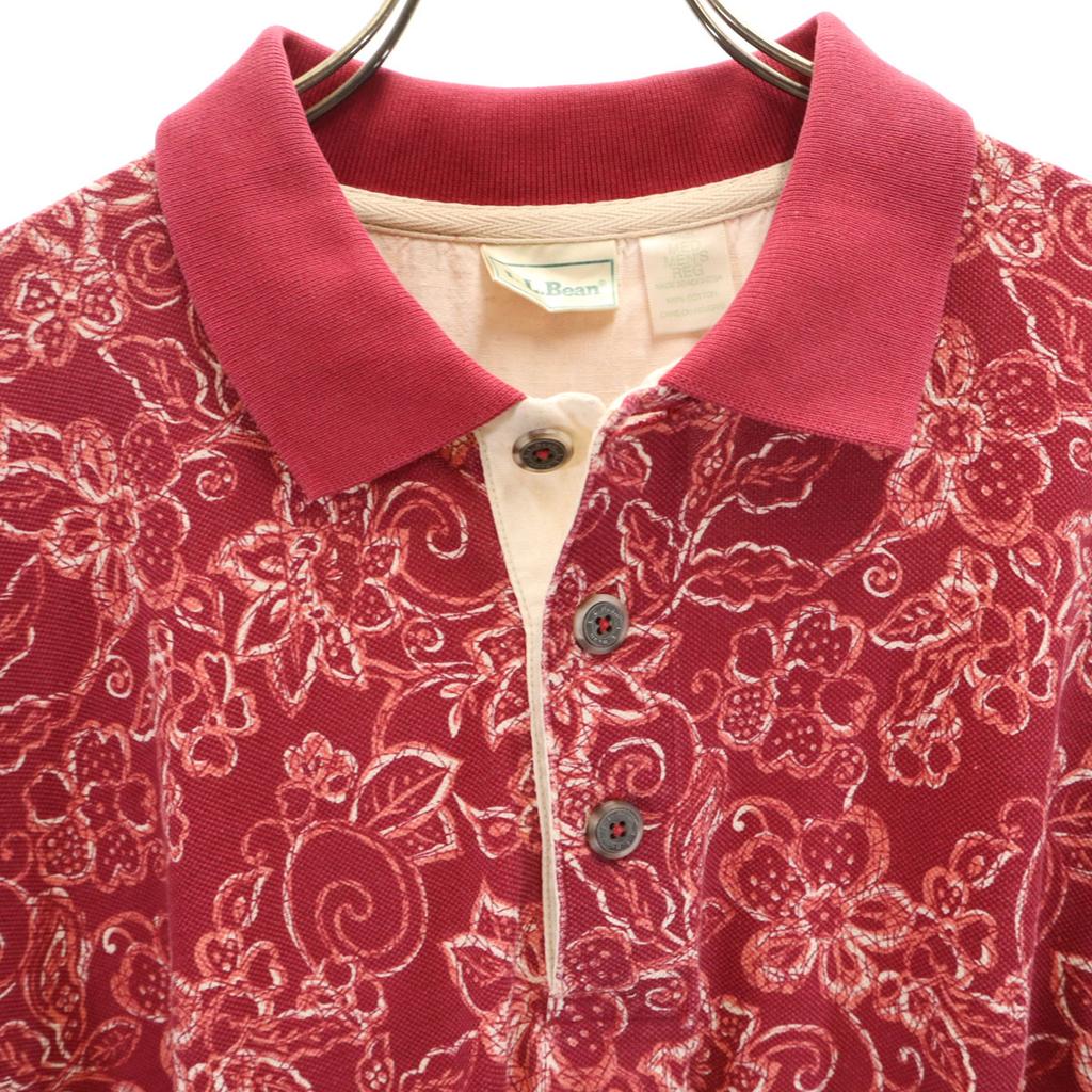 L.L.Bean 80s 90s Old Floral Short sleeve Polo shirt M Red Kanoko Outdoor Men's Used