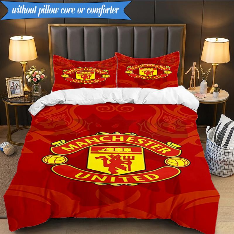 Manchester United Crest 3pcs Bedding,Including 1pc Duvet Cover And 2pcs Pillowcases Perfect for Christmas,Ideal for Bedroom, Dormitory