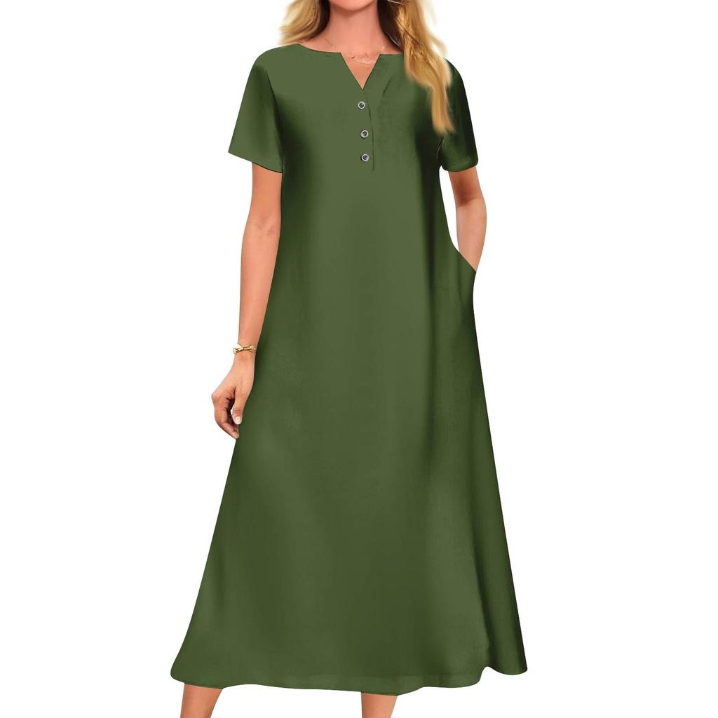 Женское летнее платье свободного кроя с принтом, V-образным вырезом и короткими рукавами