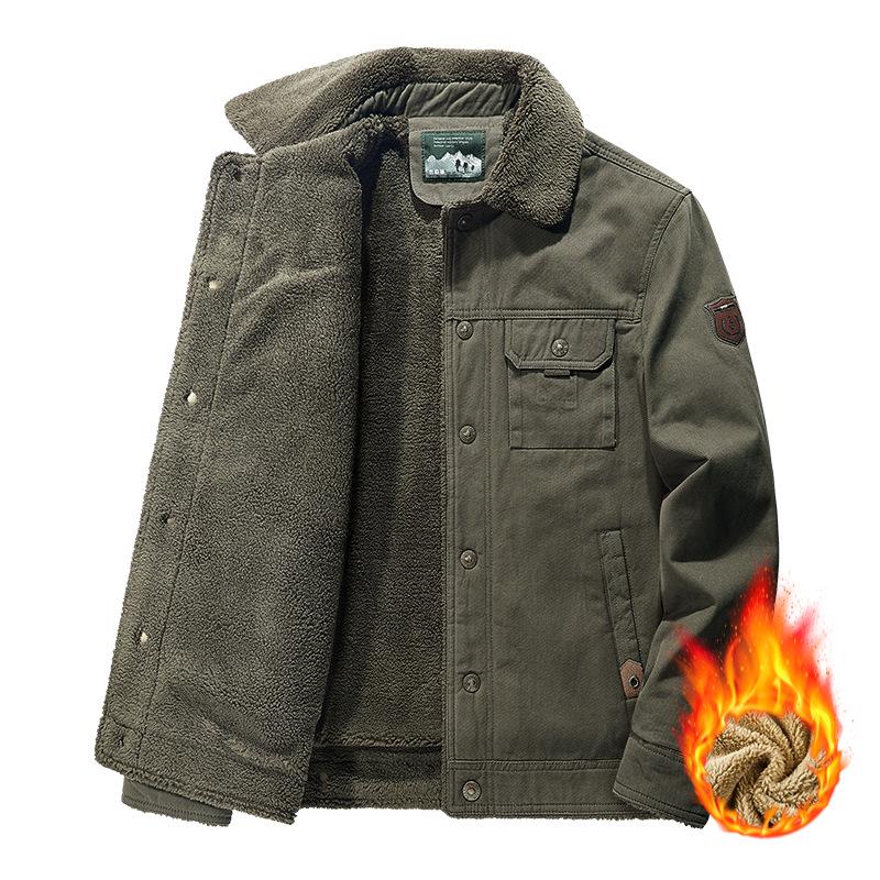 Men's Winter Lambskin Lapel Workwear Jacket - Plus Velvet, Large, Loose, Warm, Thickened Cotton Coat
